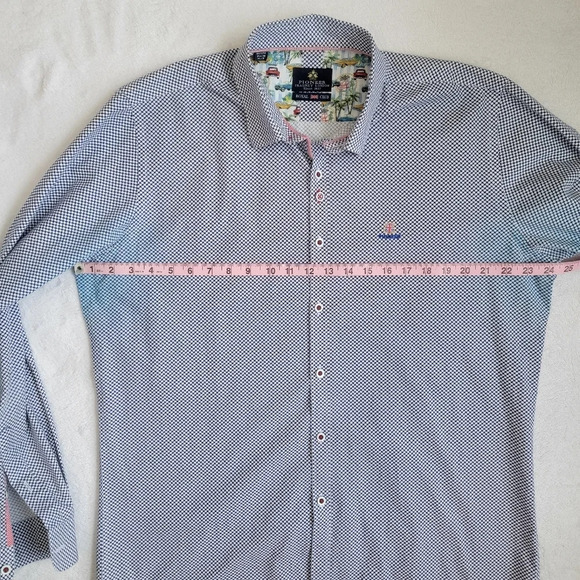 Pioneer Gragney London Button Down Shirt Blue White Pattern Logo Size XL. - Picture 11 of 12